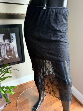 All in Favor Black Lace Midi Skirt | Sheer Lace Hem | Size Small